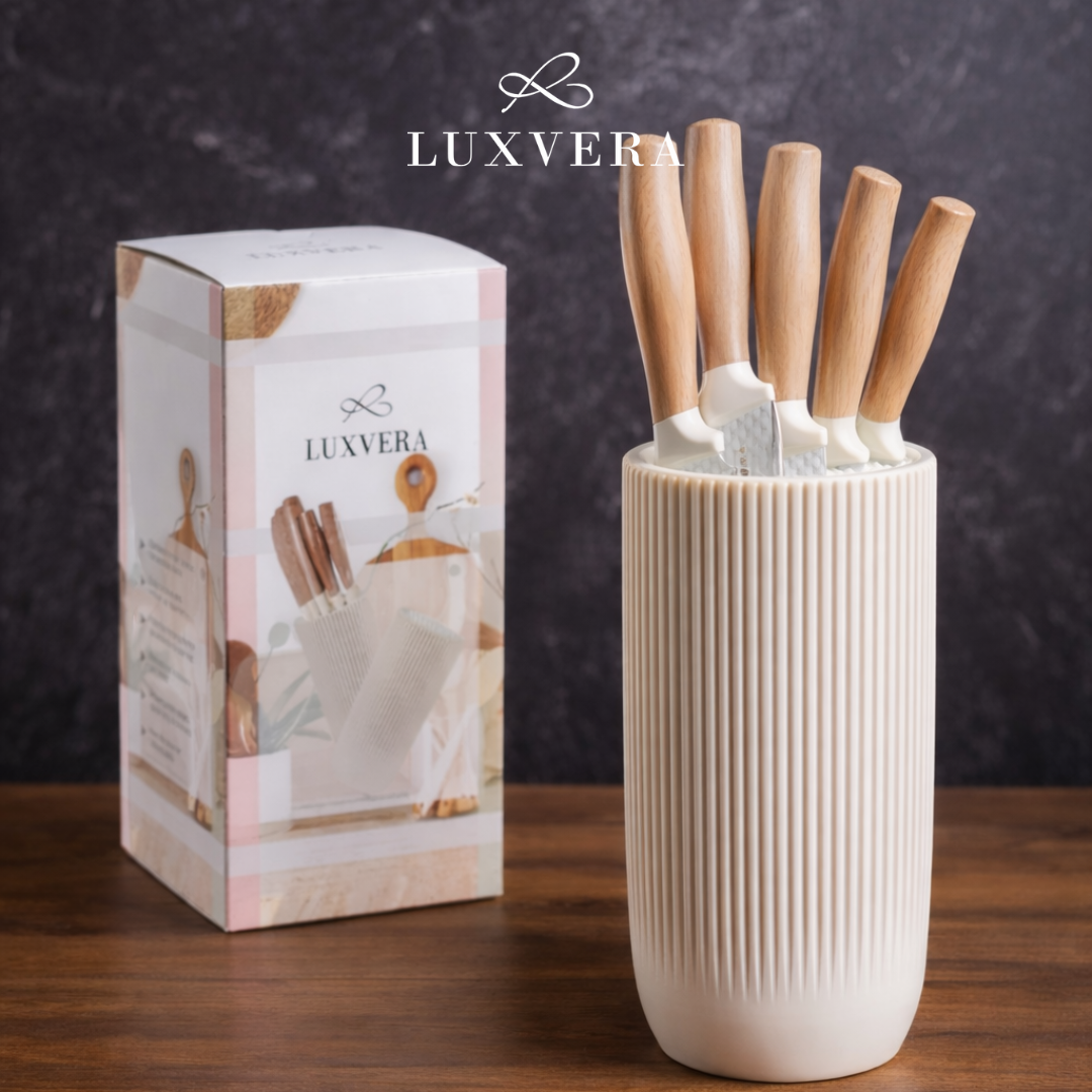 Luxvera Set Pisau Dapur 5in1 - Pisau Tajam Stainless Steel Anti Karat, Terdiri dari Pisau Daging, Pisau Buah, Pisau Sayur, Pegangan Nyaman & Elegan, Pisau Set Premium untuk Kebutuhan Dapur Sehari-hari - Gambar 5