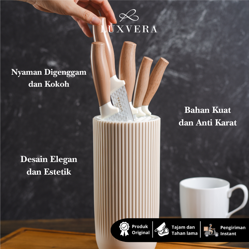 Luxvera Set Pisau Dapur 5in1 - Pisau Tajam Stainless Steel Anti Karat, Terdiri dari Pisau Daging, Pisau Buah, Pisau Sayur, Pegangan Nyaman & Elegan, Pisau Set Premium untuk Kebutuhan Dapur Sehari-hari