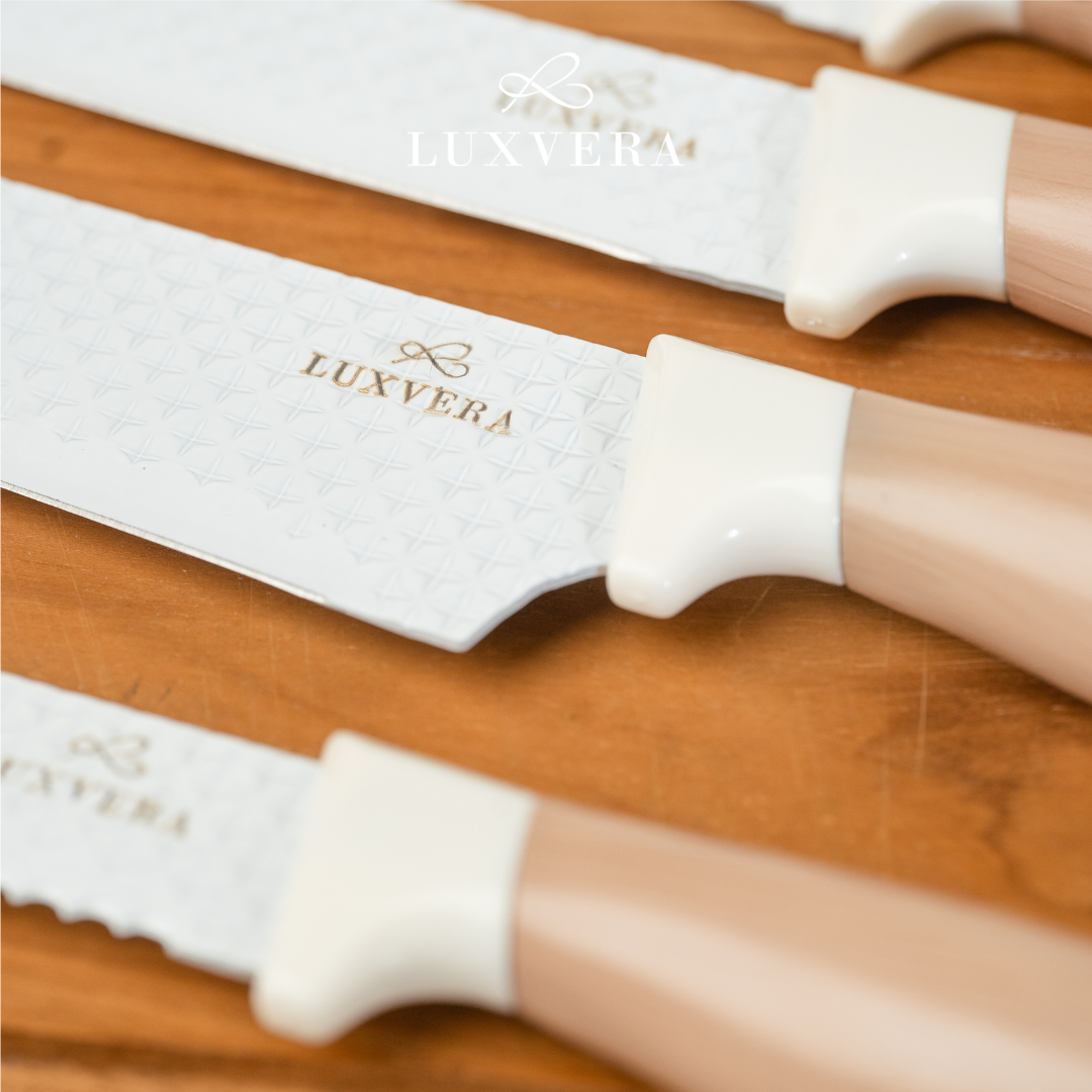 Luxvera Set Pisau Dapur 5in1 - Pisau Tajam Stainless Steel Anti Karat, Terdiri dari Pisau Daging, Pisau Buah, Pisau Sayur, Pegangan Nyaman & Elegan, Pisau Set Premium untuk Kebutuhan Dapur Sehari-hari - Gambar 4