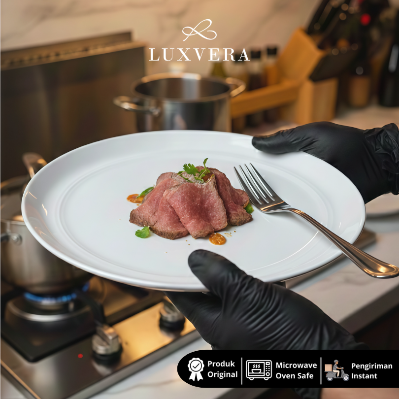 Luxora Piring Ceper Keramik 21.5 cm - Piring Ceper White Keramik untuk Salad, Dessert, Piring Buah, dan Appetizer | Peralatan Makan Restaurant, Cafe, dan Hotel yang Elegan dan Fungsional