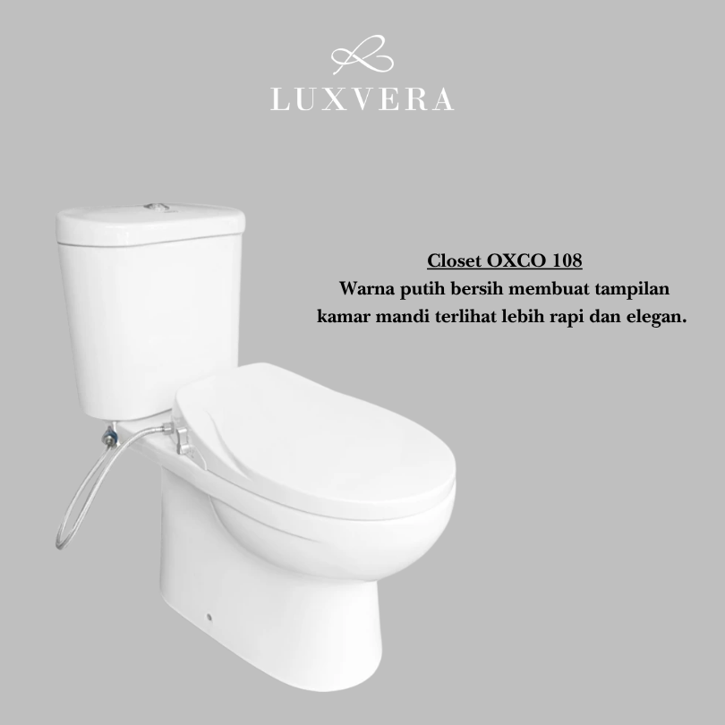 (Area Jadetabek) CLOSET OXCO 108 - 1081 Two Piece Toilet Closet Duduk / Kloset Duduk Toilet Duduk dengan Flush System American Standar - Desain Modern dan Higienis untuk Kamar Mandi - Gambar 2