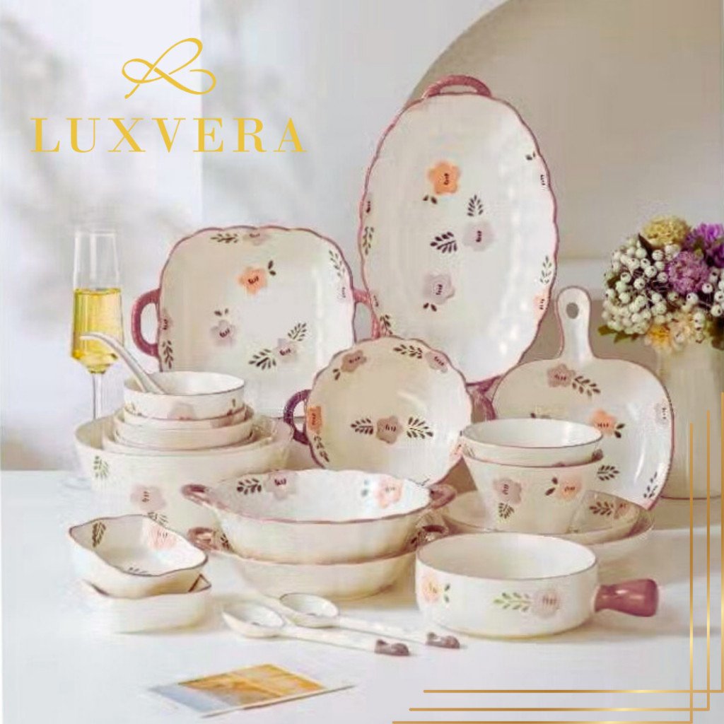 Luxora Dinner Plate Coupe Ceramic 1 Set Series Tiana - Piring Saji Oval, Mangkok Nasi, Piring Sambal, Centong Sup, Sendok Sup, Peralatan Makan Restaurant, Cafe, dan Hotel | Ideal untuk Plate Set Harian dan Acara Prasmanan yang Special