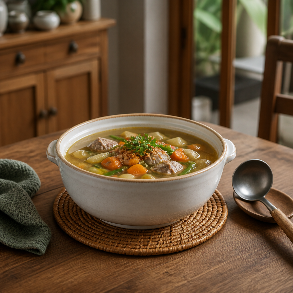 Big bowl keramik untuk menyajikan sup di meja makan