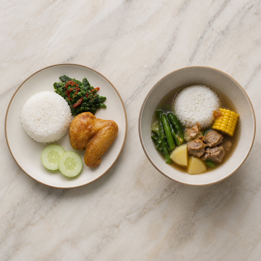 Perbandingan piring datar dan mangkok untuk jenis menu berbeda